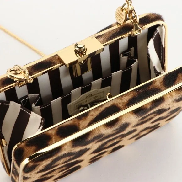 Henri Bendel Leopard Print Calf Hair Clutch Detachable Chain Strap & Box NIB - Picture 6 of 6